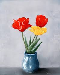 Download Three Flowers In A Vase Painting By Anastasiya Malakhova