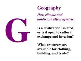 G Geography How Climate And Landscape Affect Lifestyle Is A Civilization Isolated Or Is It O 7th Grade Social Studies Social Studies Social Studies Education