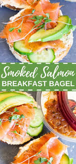 This Smoked Salmon Breakfast Bagel Is Layered With Hummus Smoked Salon And Avocado Smoked Salmon Breakfast Salmon Breakfast Smoked Salmon Recipes Breakfast