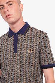 Great savings free delivery / collection on many items. Jacquard Knit Polo Shirt Evening Blue Casely Hayford Refined Knitwear And British Tailoring Fred Perry Uk