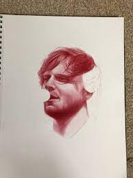 Paper mate® profile™ retractable ballpoint pens, bold point, 1.4 mm, translucent barrel, red ink, pack of 12. Graham Bradshaw Art On Twitter For Sale An Original Ink Drawing Of Ed Sheeran In Red Ballpoint Pen Auction No Reserve Edsheeran Https T Co Vt1sked1uy Https T Co 8xfzxb80vn
