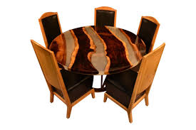 A traditional look with details like the turned leg gives it that little extra. The Arjun Home Decor Epoxy Dining Table Set Epoxy Table Top Set Of 5 Chairs Wooden Stand Indian Acacia Wood Amazon In Furniture