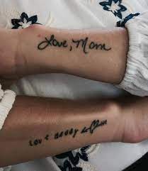 If you can find an example in the recipes of all the letters, numbers and upper/lower case differences (preferably) you can get a program to create a font of her writing. Handwritten Tattoos Of My Parents Signatures Tasteful Tattoos Signature Tattoos Tattoos For Daughters