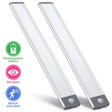 Led Motion Sensor Cabinet Light Under Counter Closet Lighting Wireless Usb Rechargeable Kitchen Night Lights Battery Powered Operated Light Uniform Light For Wardrobe Closets Cabinet Cupboard 2 Pack