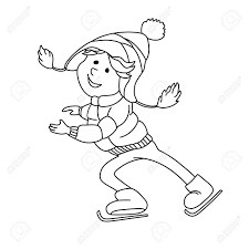 Boy Skating On Ice Outline Cartoon Character For Coloring Book Greeting Coloring Books Cartoon Characters Cartoon