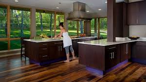 Dark navy blue kitchen cabinets paired amidst exposed, raw wood, is a distinctive look that gives you the freedom to create a modern or traditional look. Modern Kitchen With Dark Cabinets And View Of Greenery Modern Kitchen Design Home Decor Help