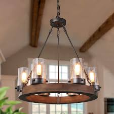 I blame it on giving birth exactly three days after moving in, in the midst of a double bathroom reno, and the endless projects we've had ever since (125 old house). Gepow Farmhouse Wood Chandelier Round Wagon Wheel Light Fixture With Seeded Glass Shades For Dining Room Living Room Bedroom Kitchen Island And Foyer Amazon Com