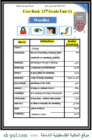 معاني كلمات اللغة الانجليزية للصف الحادي عشر الفصل الأول المكتبة الفلسطينية الشاملة