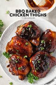 Easy Bbq Baked Chicken Thighs Yellowblissroad Com Recipe In 2020 Baked Bbq Chicken Baked Chicken Thighs Baked Chicken