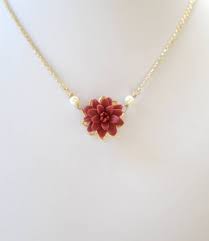 Delicate Dahlia Drop Necklace In Red Garnet Deep Red Dahlia Etsy In 2021 Red Flower Necklace Drop Necklace Matching Jewelry