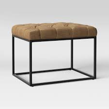 Trubeck Tufted Metal Base Ottoman Faux Leather Brown Project 62 Faux Leather Ottoman Tufted Ottoman Ottoman
