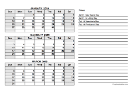 2019 Q1 Printable Calendar Calendar Printables Quarterly Calendar Calendar