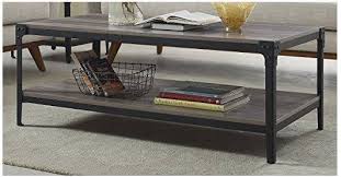 Made in malaysia, this wood coffee table features one drawer to store remotes, cords and more. Angle Iron Rustic Wood Coffee Table In Grey Wash Walker Edison C46aictgw