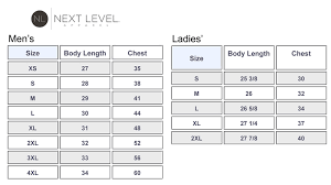 Next Level Size Chart