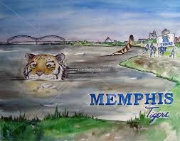 University Of Memphis Tigers Art Print Mississippi River Watercolor Painting Memphis Tennessee Skyline Tiger Art Memphis Tigers Art Prints