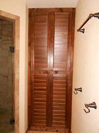 For the cabinet top and bottom, deduct ½ inches from the shutter's width, as these boards will go between the sides. Custom Planation Shutters With Fixed Louvers Made Into Bathroom Cabinet Doors Www Windowfashionsoftexas Com Window Styles Shutter Doors Cafe Door