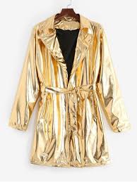 Solid Color Long Metallic Trench Coat Gold Silver Women Clothing Boutique Fashion Faux Fur Shearling Coat