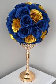 Navy Blue Gold Flower Ball Wedding Centerpiece Wedding Etsy Flower Ball Flower Ball Centerpiece Wedding Centerpieces Diy