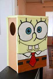 Cut out strips of cardboard from the excess cardboard that you have and glue it carefully in place to make separate rooms, if you want. Homemade Spongebob Squarepants Costume From A Box Ramshackle Glam Spongebob Costume Diy Spongebob Squarepants Halloween Costume Spongebob Halloween