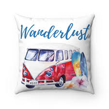 Starfish throw pillow, beach ocean theme, black throw pillow. Vw Bus Wanderlust Beach Theme Throw Pillows Beach Home Decor Bluemorningexpressions