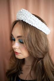 flowflowersstore White Flower Crown Tiara, Kokoshnik Crown, Bridal Flower Crown. Wedding Floral Tiara. White Lilac Headpiece.