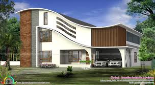 Wavy Roof Style Full Curved 4 Bedroom Modern Luxury House Plan By Greenline Kerala House Design Modern Roofing Roof Design