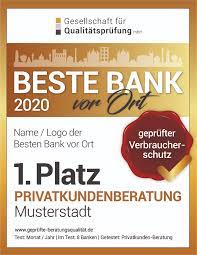 Für jedes bedürfnis die passende banklösung. Wichtige Anderungen Im Test Beste Bank Vor Ort 2020 Der Einzige Bankentest Nach Din 77230 Gesellschaft Fur Qualitatsprufung Mbh