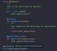 It is specified in source code that is used to document a specific segment of code. Python Property Docstrings Not Working Vscode