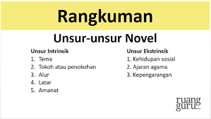 Novel adalah suatu bentuk karya sastra yang memiliki 2 unsur yakni unsur intrinsik dan unsur ekstrinsik di mana kedua unsur tersebut saling. Menganalisis Unsur Unsur Novel Bahasa Indonesia Kelas 11