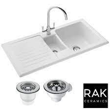 Use a soft, dampened sponge or cloth. Rak Ceramics Gourmet Dream Sink 1 Reversible 1 5 Bowl White Ceramic Kitchen Sink