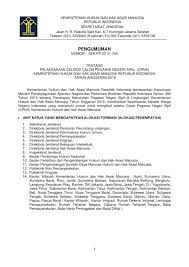 Penerimaan cpns kementerian perhubungan republik indonesia (jalur sekolah kedinasan). Lowongan Kerja Cpns Kementerian Hukum Dan Hak Asasi Manusia Republik Indonesia Tahun 2019 4 598 Formasi Rekrutmen Lowongan Kerja Bulan April 2021