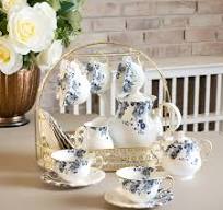 Floral English Tea Set with Rack Porcelain Teapot Set