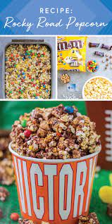 Whip Up A Sweet Snack For Game Day With This Recipe For Rocky Road Popcorn Made Using M M S Peanut Chocolate Candy And Sweet Snacks Snacks Colorful Desserts