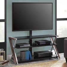 Whalen Xavier 3 In 1 Tv Stand For Tvs Up To 70 With 3 Display Options For Flat Screens Brown With Silver Accents Walmart Com Versatile Furniture Flat Screen Whalen Furniture