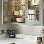 Howdens Chilcomb Reed Green In-Frame Glass Kitchen Cabinet
