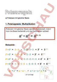 Potenzen sind eine kurzschreibweise für die mehrfache multiplikation mit der gleichen zahl. Arbeitsblatt Potenzregeln Mathematik Algebra