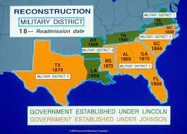 After The Civil War The South Was Split Into Five Districts And This Is A Map Of Those Districts The States Th Middle School Reconstruction Freedmen S Bureau