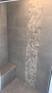 Hex Hexagon Tile Vertical Listello In Seated Shower Bathroom Shower Walls Bathrooms Remodel Small Bathroom With Shower