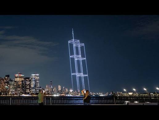 New York drone show replicates Twin Towers for 25th anniversary of terror attacks - YouTube