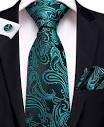 Turquoise and Black Silk Piasley Necktie Set-DBG385 | Toramon ...