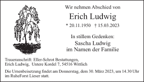 Traueranzeigen von Erich Ludwig