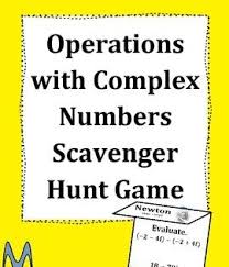 Operations With Complex Numbers Scavenger Hunt Game Complex Numbers Scavenger Hunt Games Teaching Mathematics