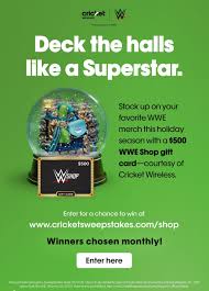 Gift card (and wwe network) provided by world wrestling entertainment inc. Wwe Enter To Win A 500 Wwe Shop Gift Card Courtesy Of Cricket Wireless Milled