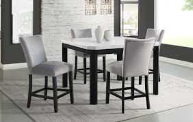 Bar height tables are generally designed to seat two to four people and work great for small apartment. Picket House Furnishings Celine White Marble 5pc Counter Height Dining Set Table Four Gray Velvet Chairs Cfc300cgy5pc