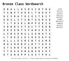 1,000 puzzles & full solutions: Download Word Search On Bronze Class Wordsearch