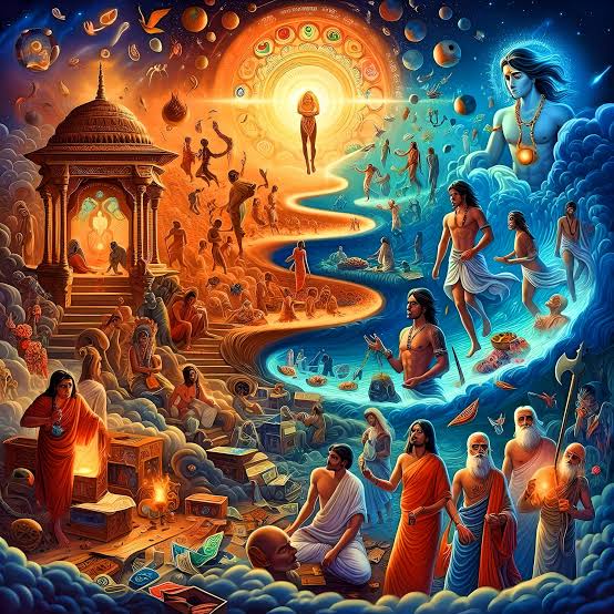 Prompt for a Hindu reincarnation story .... **The Quest for Moksha**: A  soul, entangled in the cycle of samsara due to past karmas, is reborn in  various lives across different epochs