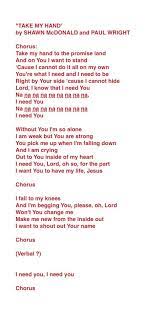 Lyrics For Take My Hand By Shawn Mcdonald And Paul Wright Shawn Mcdonald Paul Wright My Bible