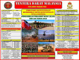 Permohonan ini terbuka kepada semua yang berkelayakan yang ingin berkhidmat sebagai pegawai tentera darat (tdm), tentera laut (tldm) dan tentera udara (tudm). Pengambilan Perajurit Muda Lelaki Tentera Darat Malaysia Facebook