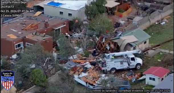SANTA FE TORNADO ️ ** Rated EF-1 Winds: 110 mph Path length: 1.6 mi Width: 100 yards Start Time: 7:00 PM MDT Start Location: Via Caballero Neighborhood End Time: 7:08 PM MDT
