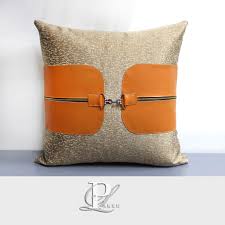 璞栎家居橙色橘色抱枕现代抱枕皮扣拼接抱枕 bed pillows pillows throw pillows